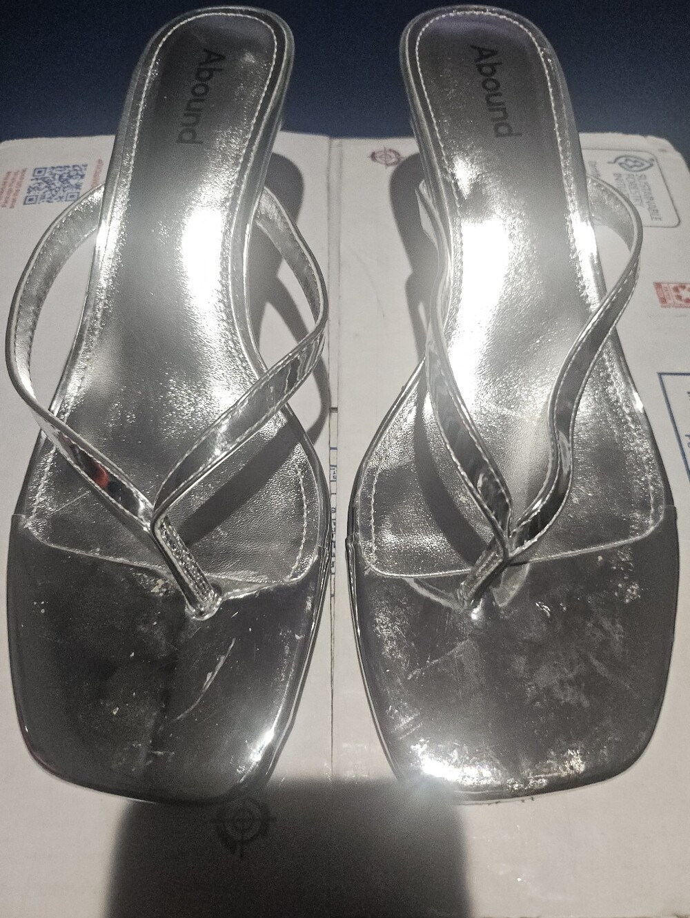 Abound Silver Metallic Square-Toe Thong Sandals